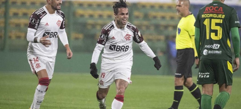 Michael comemora o gol que deu a vantagem ao Fla no confronto contra o Defensa y Justicia pelas oitavas da Libertadores