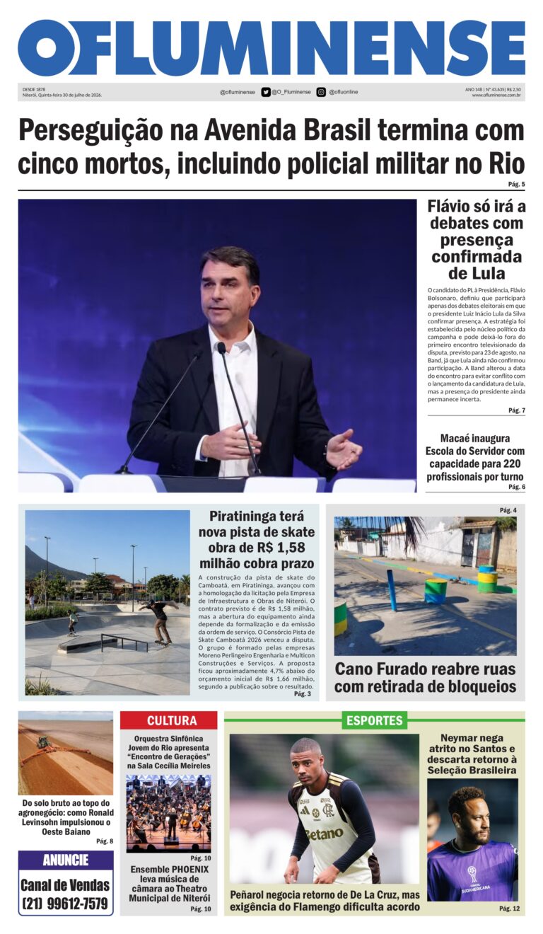 Capa de O Fluminense, edição nº 43.635, de quinta-feira, 30 de julho de 2026