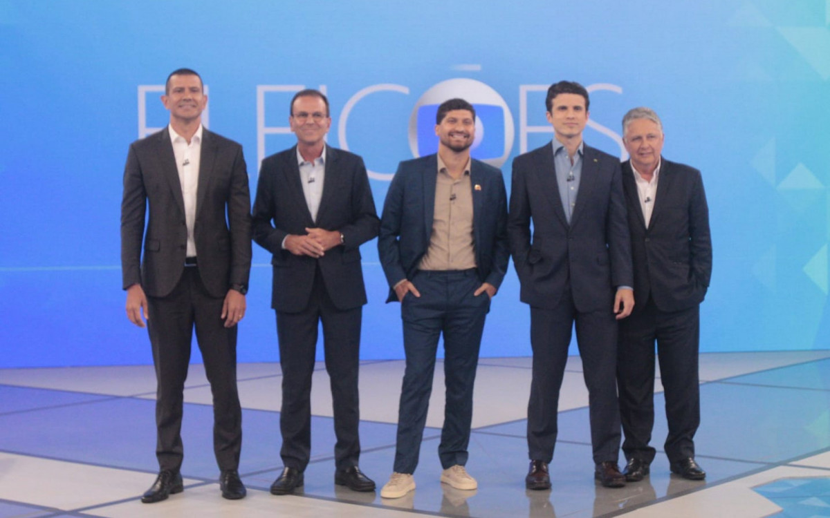 Candidatos ao Governo do Rio durante debate promovido pela TV Globo em 29 de setembro de 2026