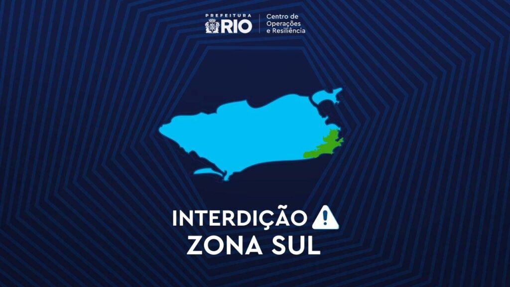 Arte do COR-Rio informando interdição na Zona Sul