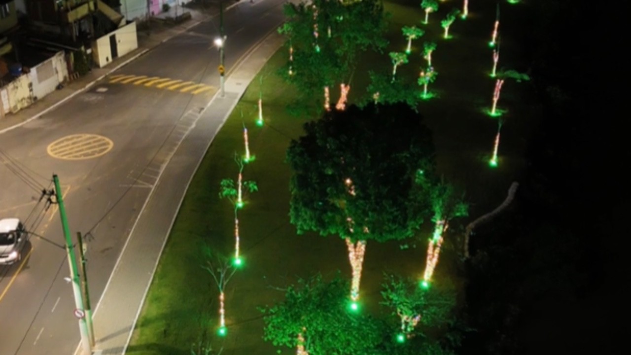 Equipe instala decoração de Natal na Beira-Rio de Barra Mansa