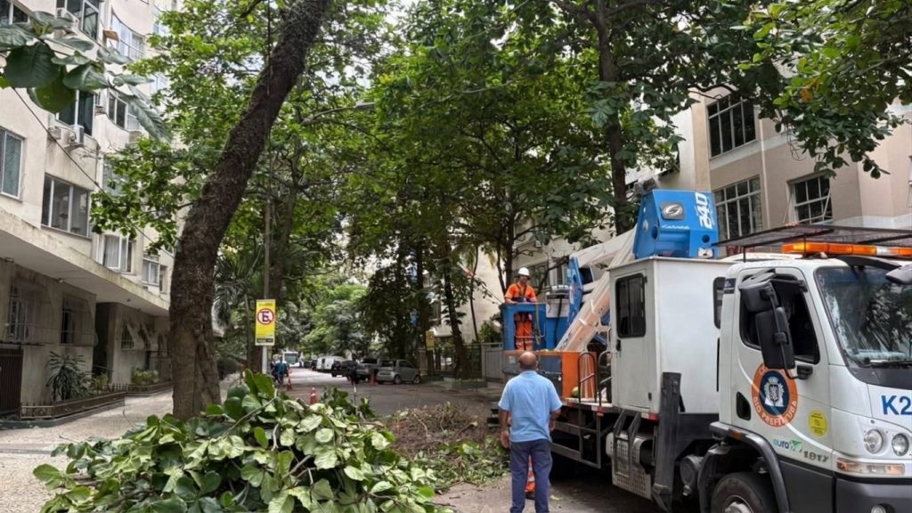 Trabalho de conservação na Rua Gomes Carneiro, em Ipanema